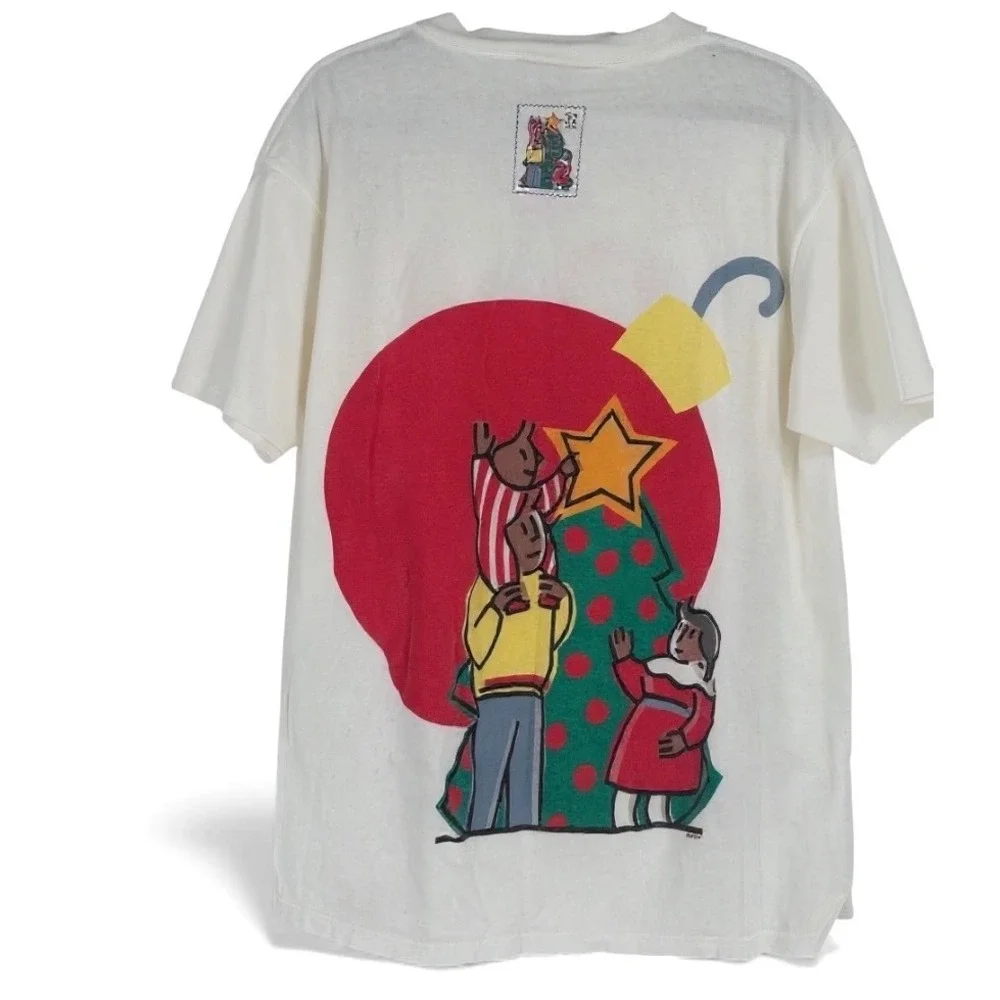 VTG Tultex Cotton Christmas Santa Claus Chimney Holiday T Shirt XL USPS Post 90s - Picture 2 of 7